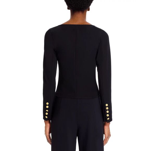 NWT L'AGENCE Paris Ainslee Zip Up Scoop Neck Long Sleeve Top in Black Size 0 - Picture 4 of 16